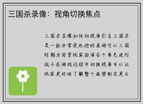 三国杀录像：视角切换焦点